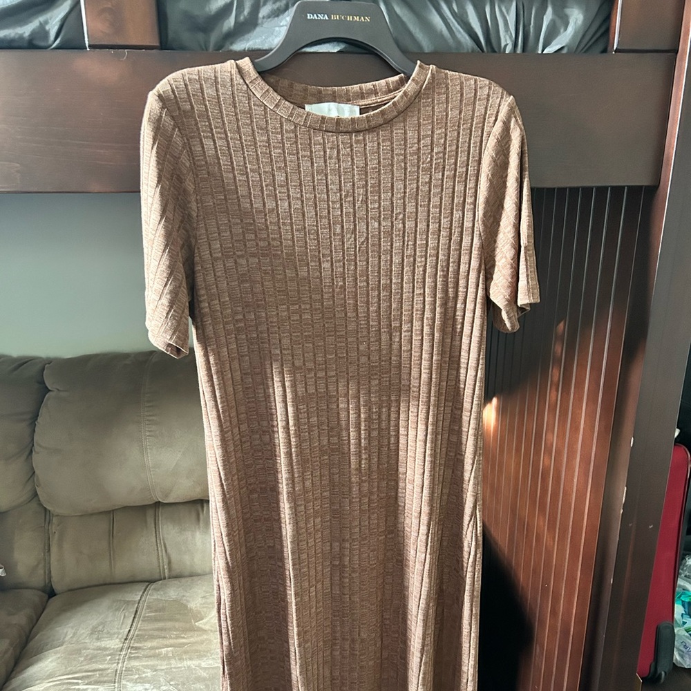 Mango Ribbed Tan Midi Dress